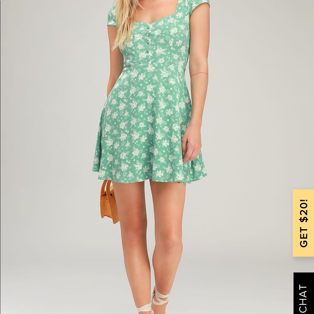 Mini floral green skater dress